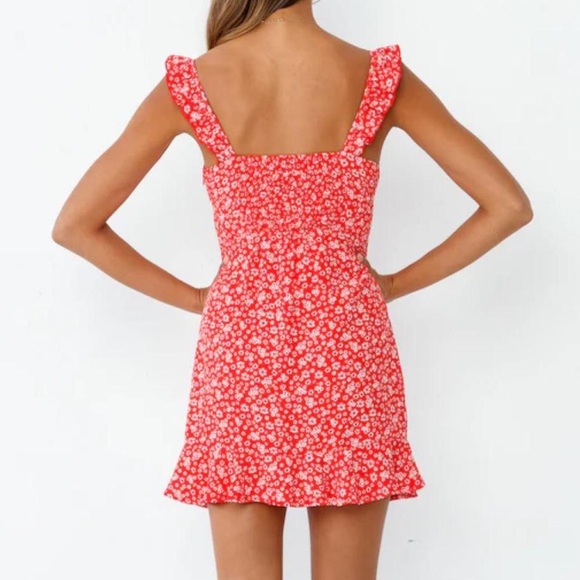 Hello Molly Red Floral Mini Dress Ruffle Straps Fit And Flare Cottagecore Size 6 - Picture 2 of 11